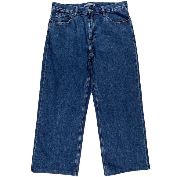 J.W.Anderson x Uniqlo Wide Leg Cropped Medium Wash Blue Jeans mens size 32x25.5 - Picture 1 of 9